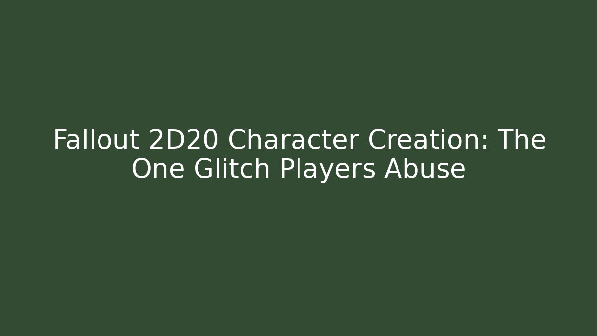 Fallout 2D20 Character Creation: The One Glitch Players Abuse - Celivion