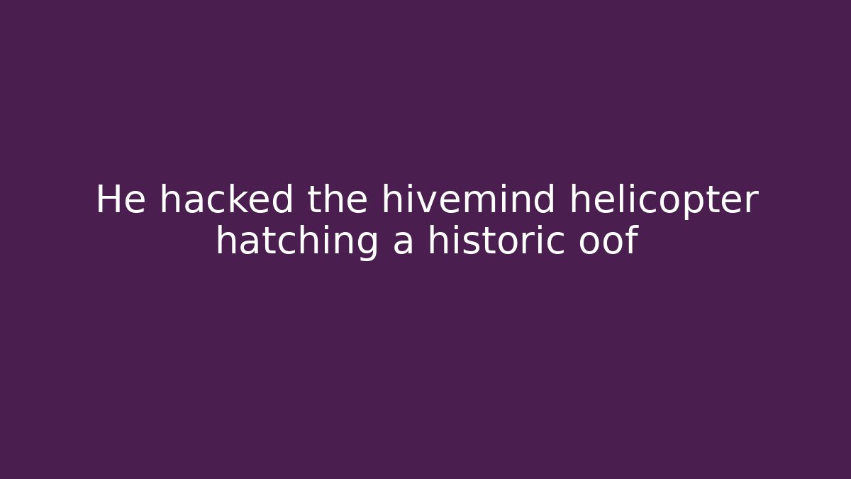 He hacked the hivemind helicopter hatching a historic oof