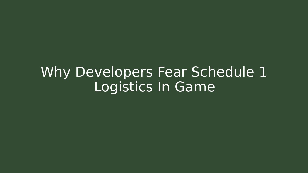 Why Developers Fear Schedule 1 Logistics In Game